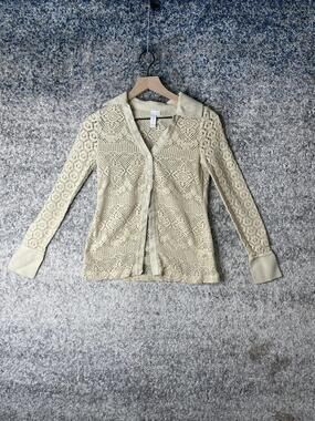 Jonathan Simkhai Sweater Womens XS Beige Crochet Knit Button Cardigan Boho Top